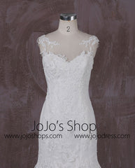 Fit and Flare Mermaid Lace Dress with Illusion Neckline and Illusion Back | QT85330