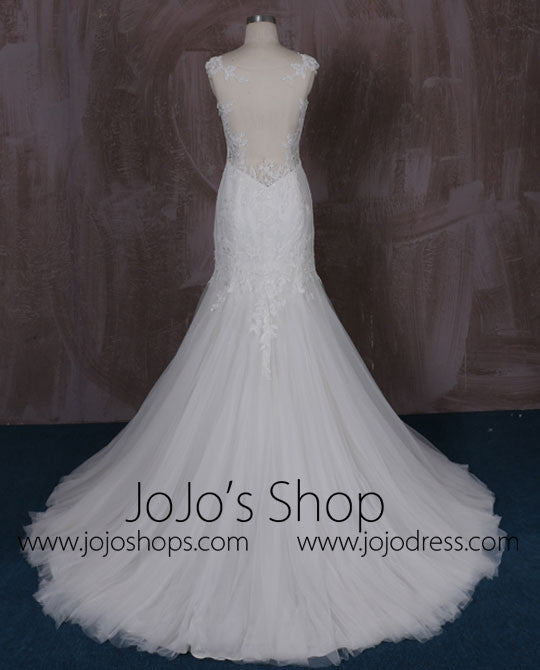 Fit and Flare Mermaid Lace Dress with Illusion Neckline and Illusion Back | QT85330