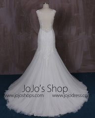 Fit and Flare Mermaid Lace Dress with Illusion Neckline and Illusion Back | QT85330