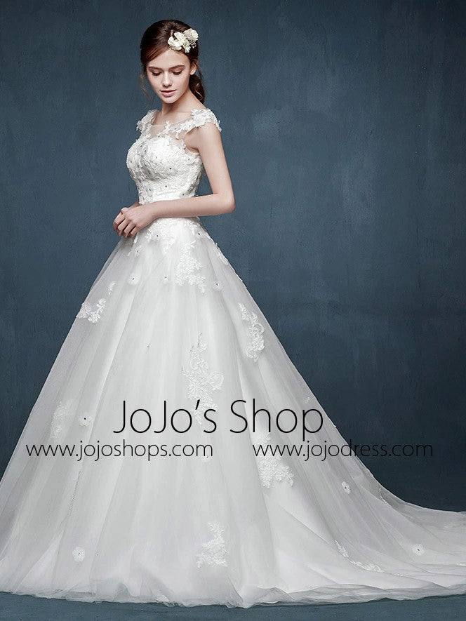 Whimsical Floral Lace A-line Dress with Cap sleeves