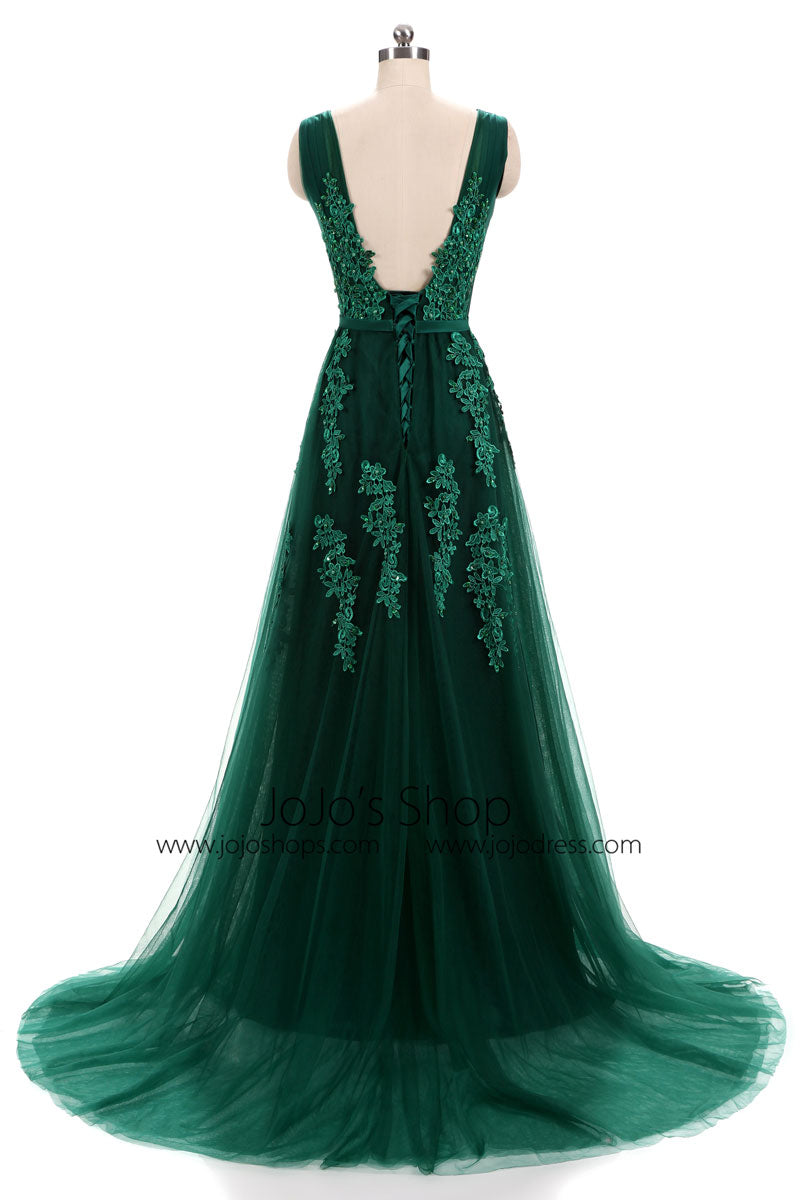 Forest Green Lace Formal Prom Evening Dress with Open Back Size 4 / Green Forest Green Lace Formal Prom Evening Dress with Open Back Size 4 / Green