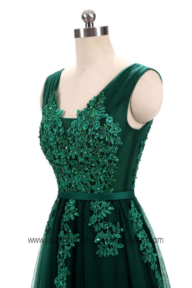 Forest Green Lace Formal Prom Evening Dress with Open Back Forest Green Lace Formal Prom Evening Dress with Open Back