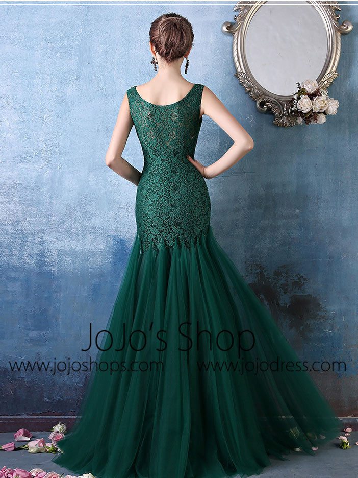Forest Green Elegant Mermaid Fitted Lace Formal Evening Prom Dress | X033