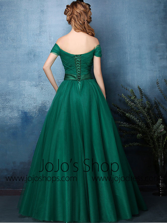 Forest Green Off Shoulder Tulle Ball Gown Formal Dress | X1603 Forest Green Off Shoulder Tulle Ball Gown Formal Dress | X1603