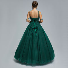 Forest Green Ball Gown Maxi Prom Evening Dress with Straps EN5305