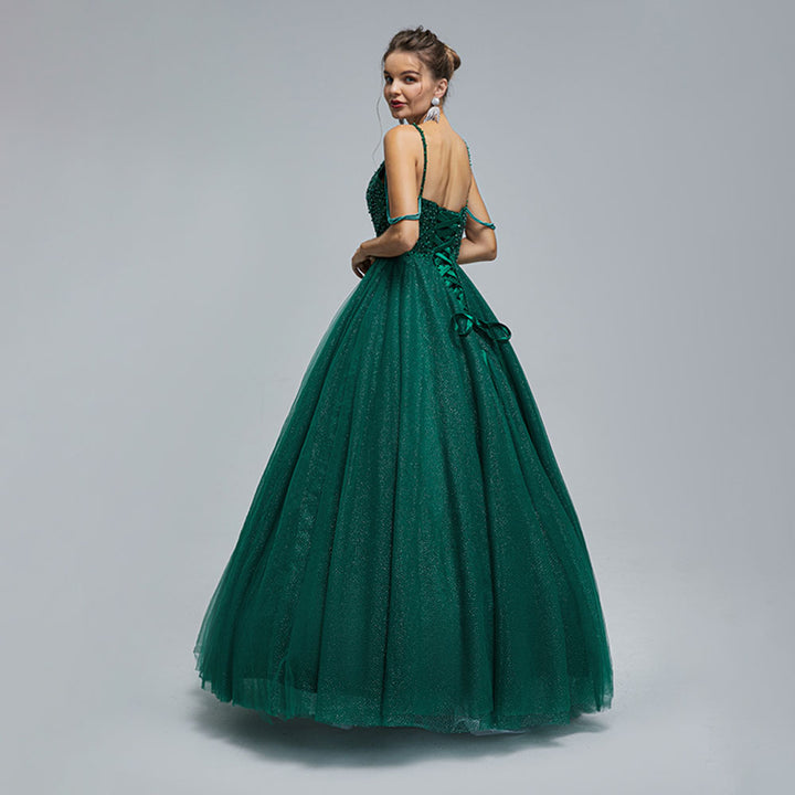 Forest Green Ball Gown Maxi Prom Evening Dress with Straps EN5305