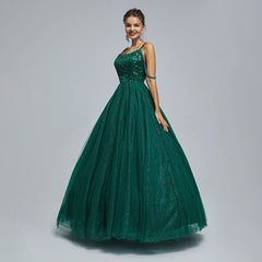 Forest Green Ball Gown Maxi Prom Evening Dress with Straps EN5305