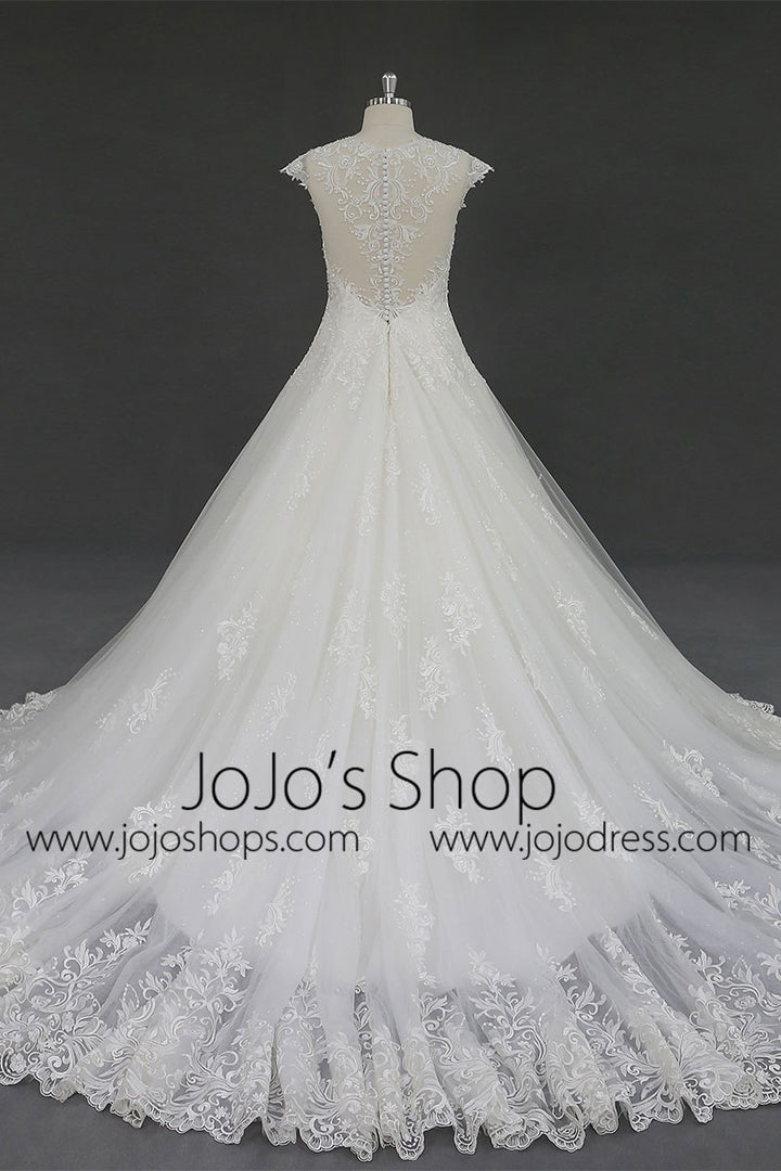 Lace Ball Gown Wedding Dress with Cap Sleeves RD2001