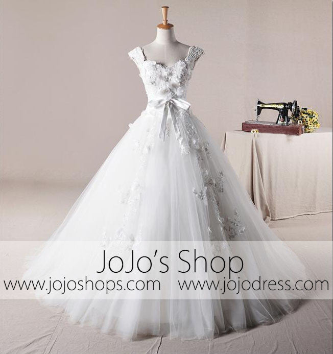 Cap Sleeves Floral Princess Debutante Ball Gown Dress