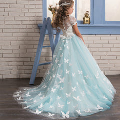 Girls Champagne Sleeveless Formal Ball Gown