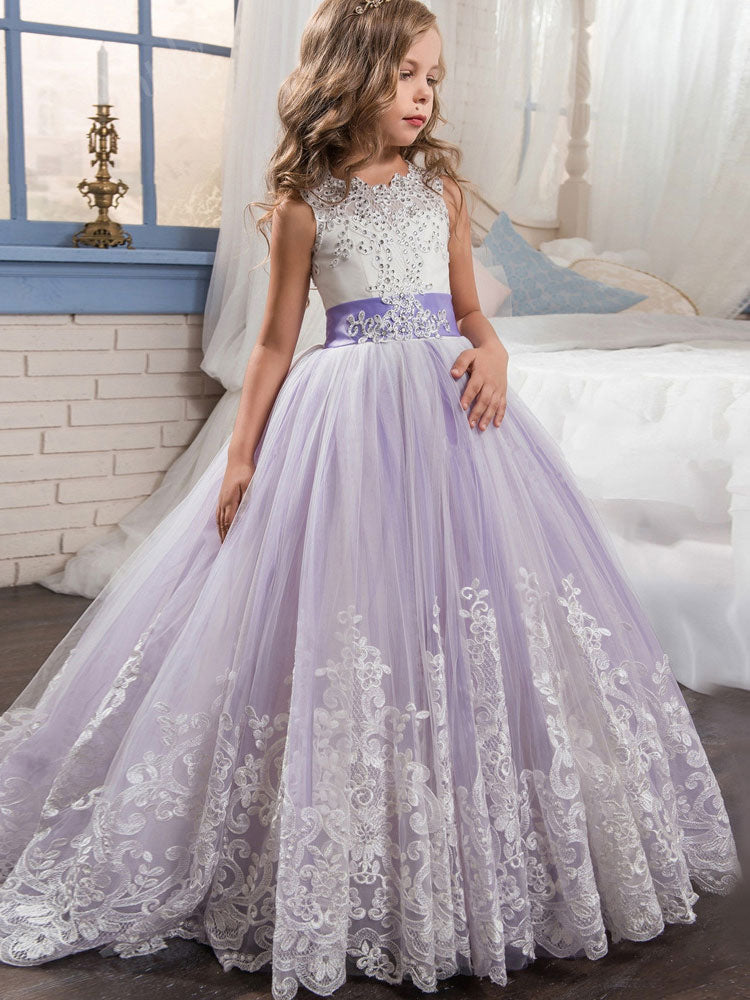 Girls Princess Ball Gown Party Dress Birthday Dress with Long Sleeves