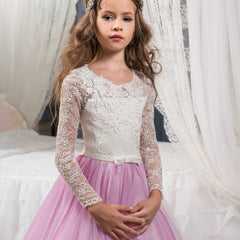 Girls Princess Ball Gown Party Dress Birthday Dress with Long Sleeves