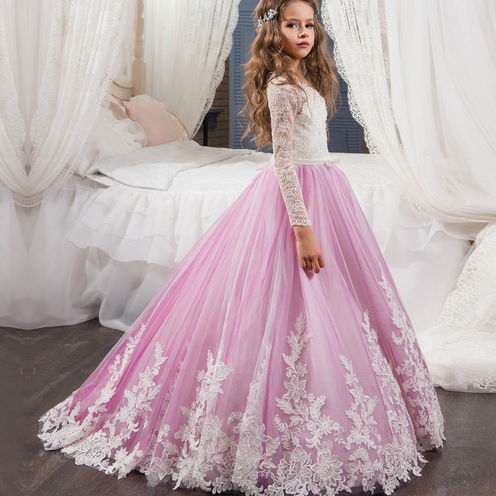Girls Princess Ball Gown Party Dress Birthday Dress with Long Sleeves Size 2 / Pink