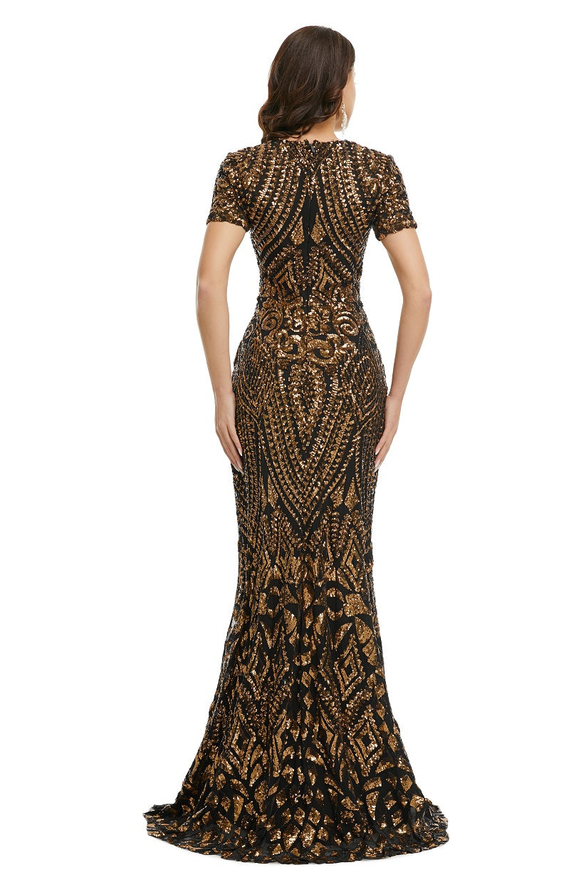 Black Gold Modest Maxi Fitted Gala Formal Evening Dress EN5010 Size 20W / Black/Gold Black Gold Modest Maxi Fitted Gala Formal Evening Dress EN5010 Size 20W / Black/Gold