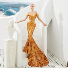 Gold Sequins Maxi Mermaid Gala Formal Evening Dress EN4812