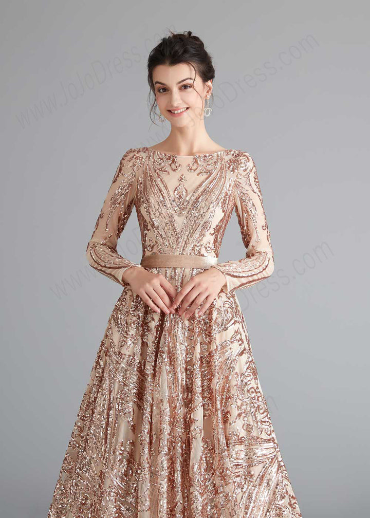 A-line Gold Shimmery Sequin Home Coming Dress