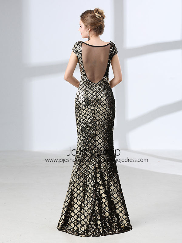 Elegant Gold Sequins Formal Prom Pagaent Evening Dress