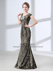 Elegant Gold Sequins Formal Prom Pagaent Evening Dress