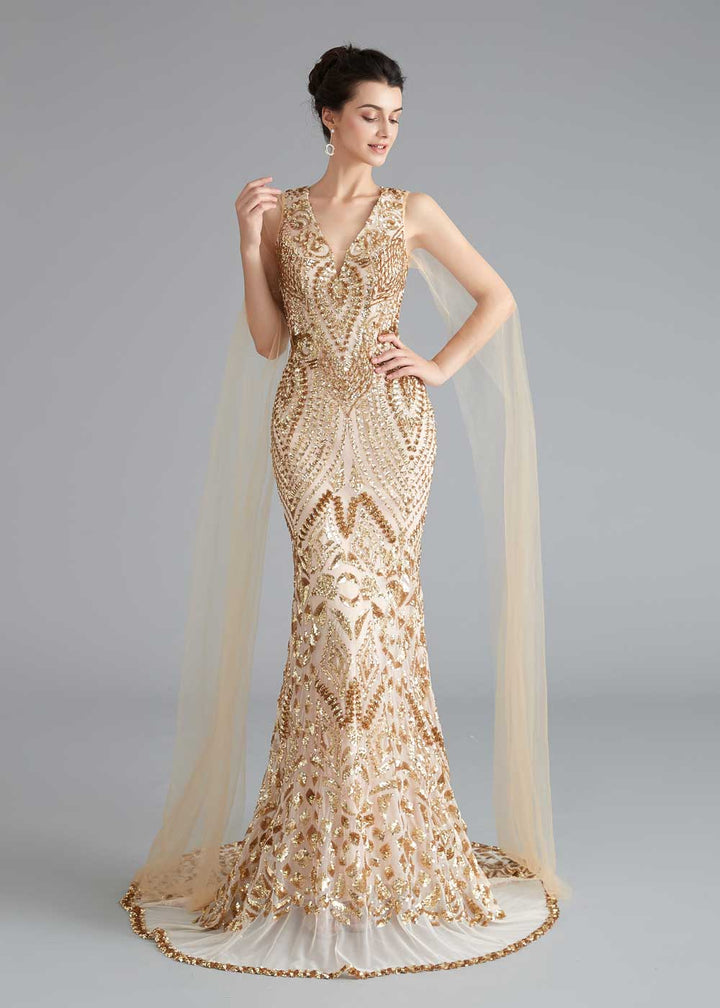 Gold Sequin Shimmery Pageant Prom Dress 