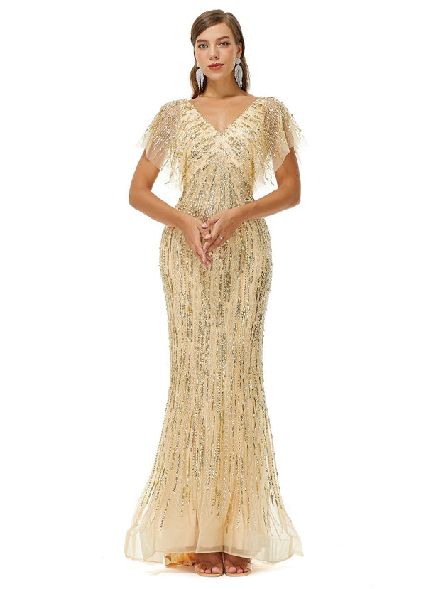 Gold Shimmery Gala Formal Prom Evening Dress EN4905