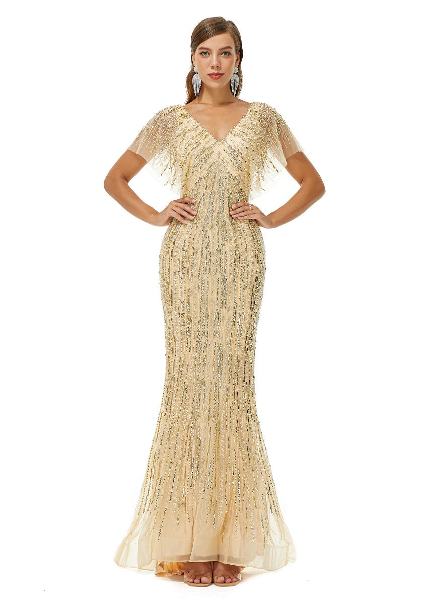 Gold Shimmery Gala Formal Prom Evening Dress EN4905