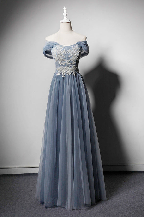 Elegant Gray Blue Evening Dress ET3010