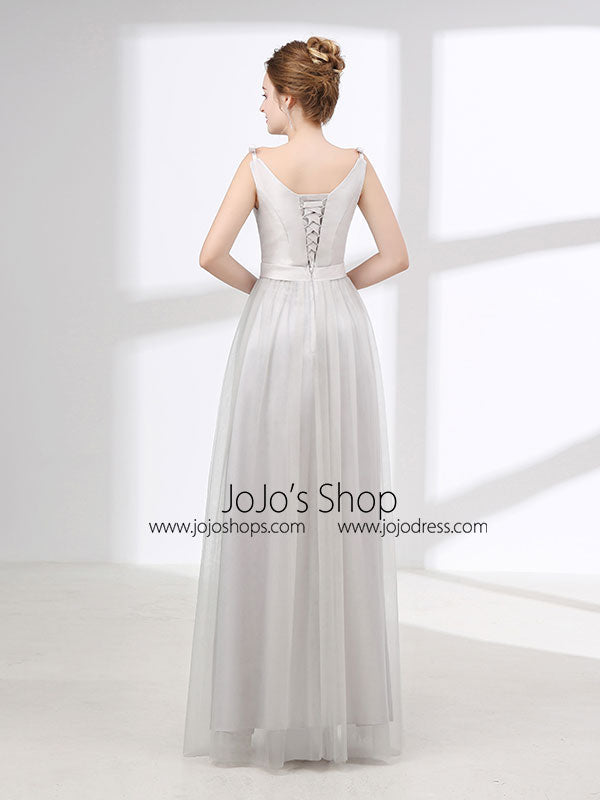 Gray Tulle Formal Prom Evening Dress