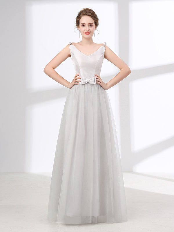 Gray Tulle Formal Prom Evening Dress