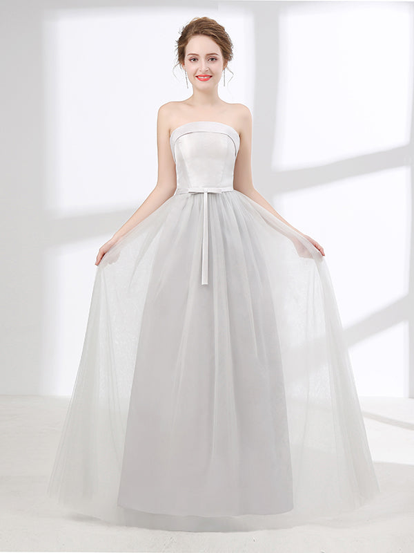 Gray Tulle Formal Prom Evening Dress