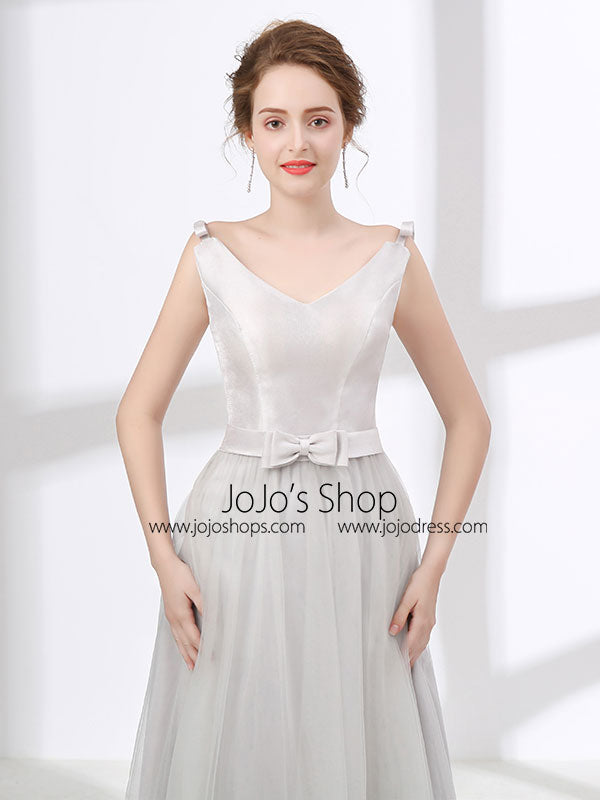 Gray Tulle Formal Prom Evening Dress