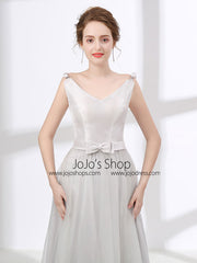 Gray Tulle Formal Prom Evening Dress