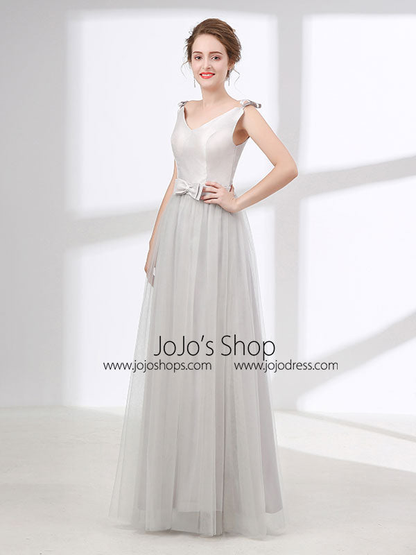 Gray Tulle Formal Prom Evening Dress