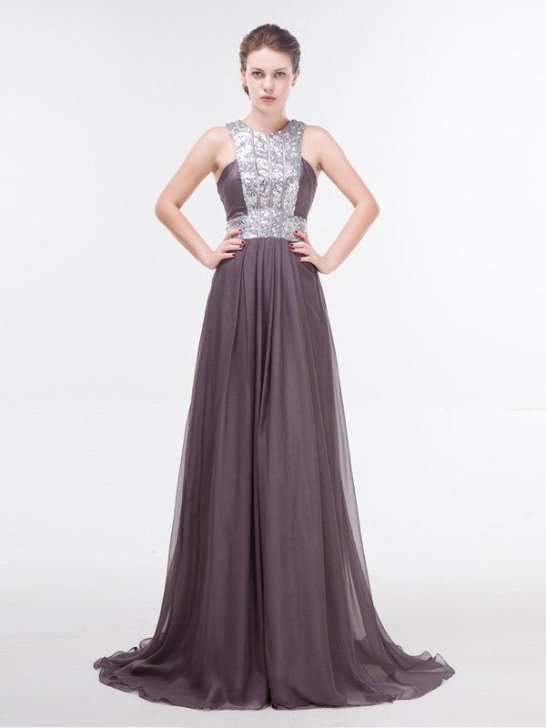 Elegant Gray Long Formal Prom Evening Dress