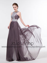 Elegant Gray Long Formal Prom Evening Dress