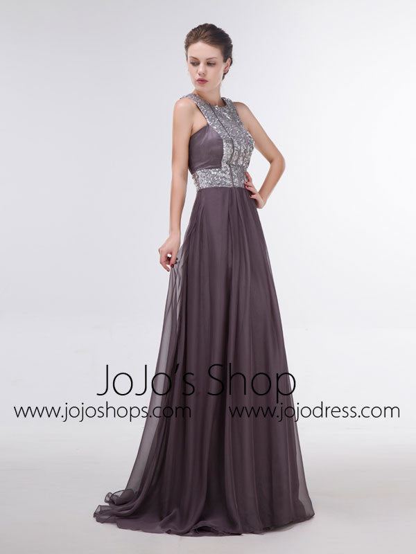 Elegant Gray Long Formal Prom Evening Dress