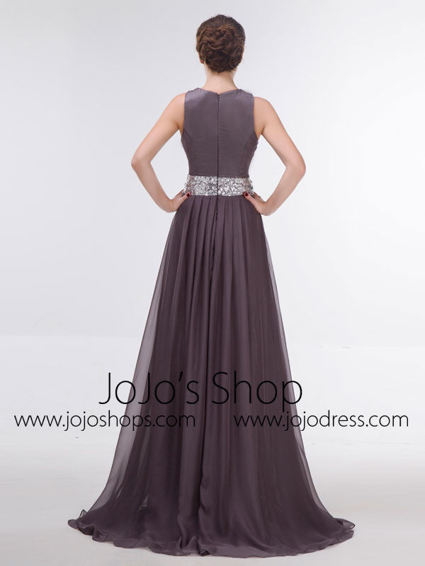 Elegant Gray Long Formal Prom Evening Dress
