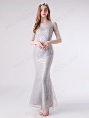 Gray Sparkly Graduation Formal Dress