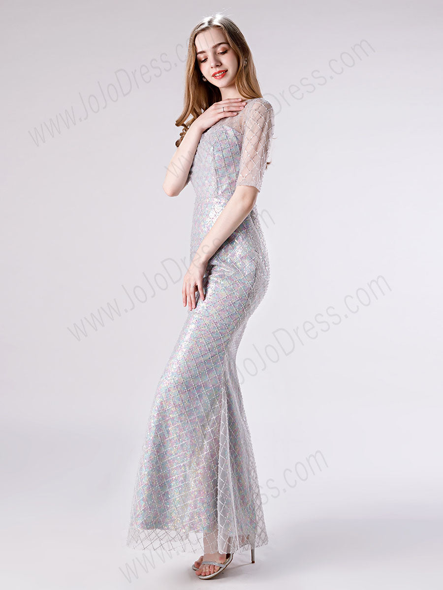 Gray Sparkly Graduation Formal Dress