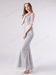 Gray Sparkly Graduation Formal Dress