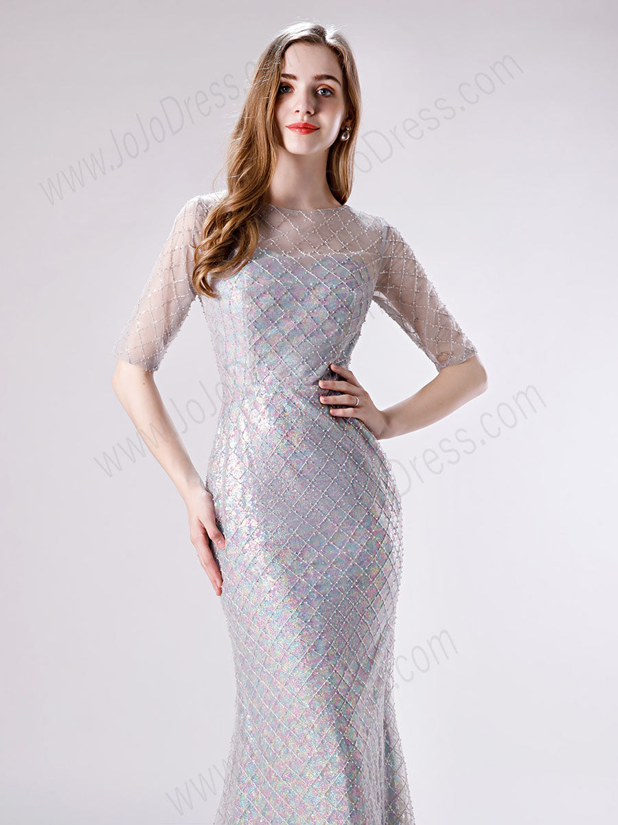 Gray Sparkly Graduation Formal Dress