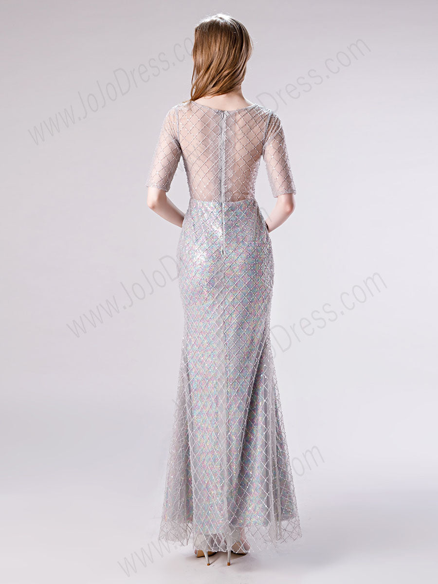 Gray Sparkly Graduation Formal Dress