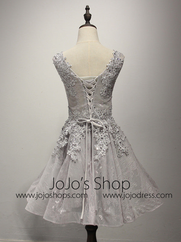 Short Gray Lace Cocktail Prom Dress