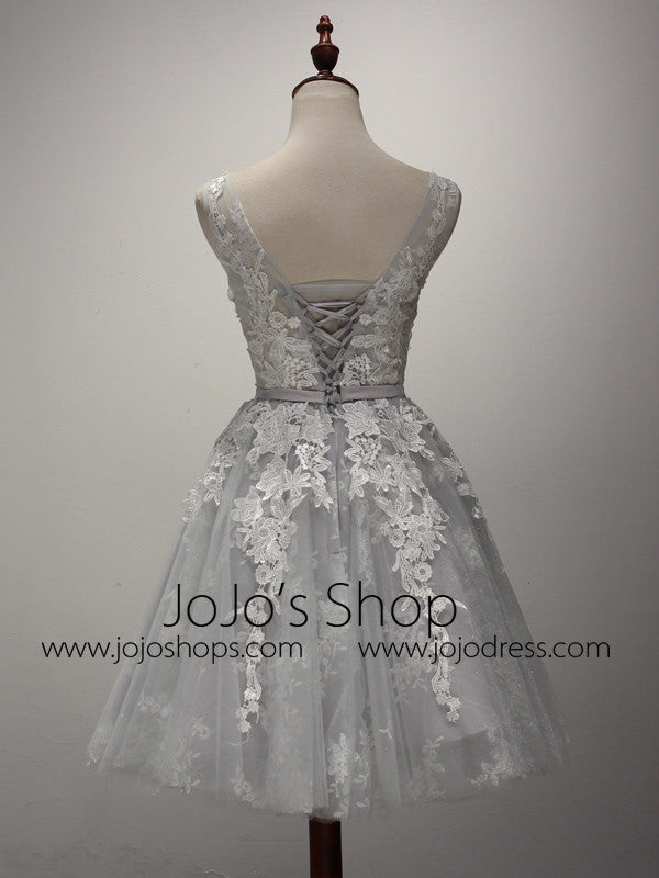 Short Gray Lace Cocktail Dress