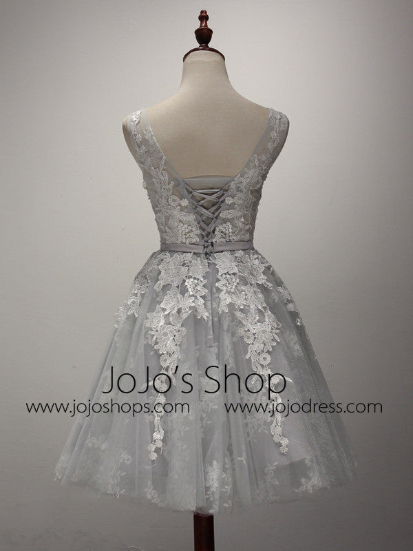 Short Gray Lace Reception Dress BM211
