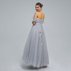 Silver Long Formal Prom Dress with Sparkly Skirt EN5303