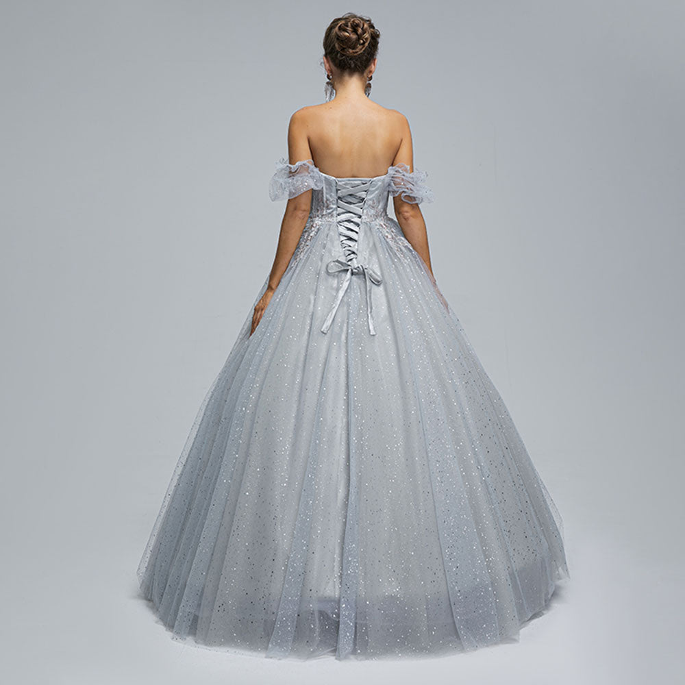 Silver Long Formal Prom Dress with Sparkly Skirt EN5303