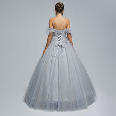 Silver Long Formal Prom Dress with Sparkly Skirt EN5303