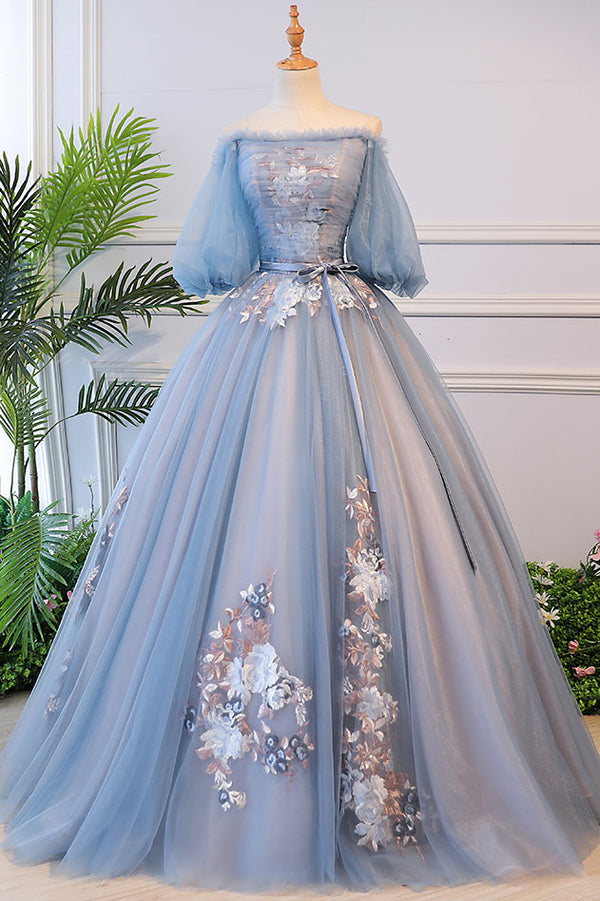 Victorian Vintage Style Long Dusty Blue Evening Dress AL3002