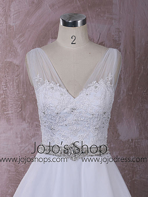 V Neck A-line Dress with Lace and Crystal Sash | QT815007A