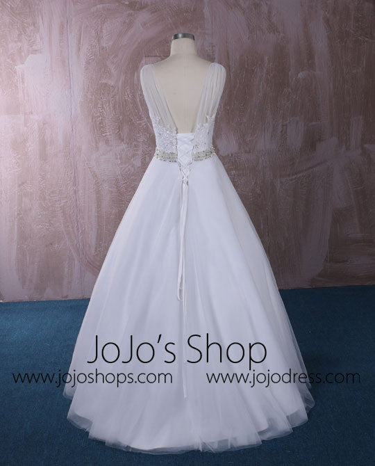 V Neck A-line Dress with Lace and Crystal Sash | QT815007A